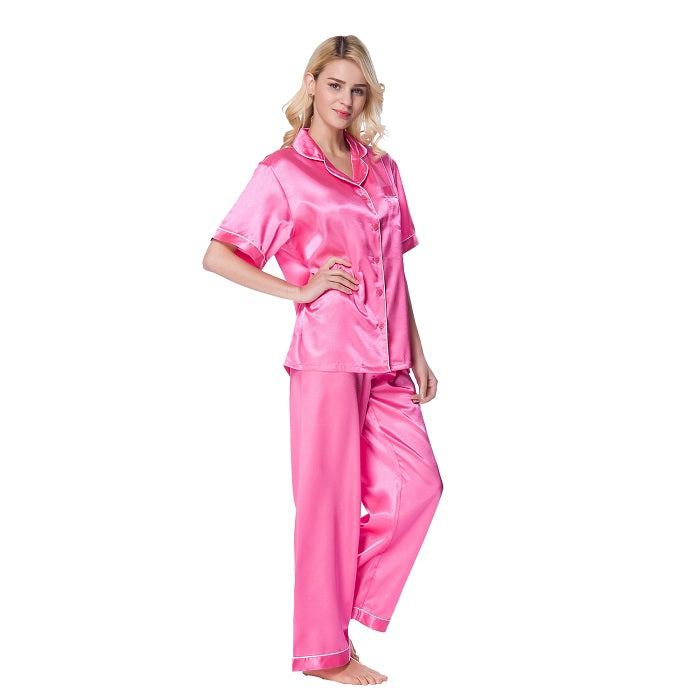 Lavenderi Women's Short Sleeve Classic Satin Pajama Set - Soft Silky Sleepwear for Women, Comfortable & Stylish
