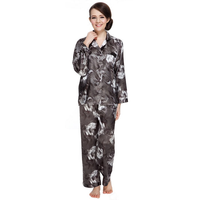 Lavenderi Women's Long Sleeve Premium Satin Pajama Set